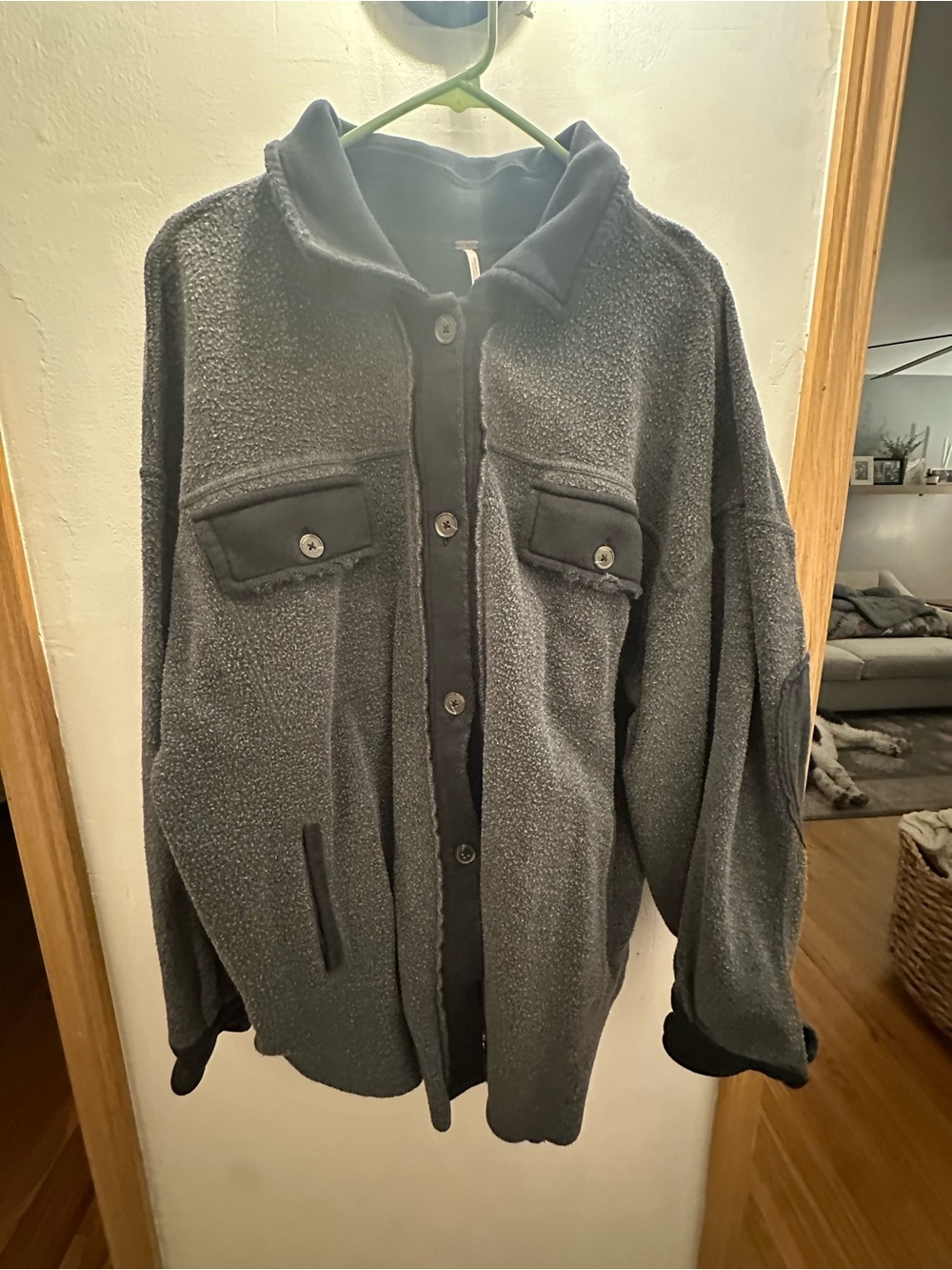 Free People Charcoal Gray Sherpa Button-Up Shacket